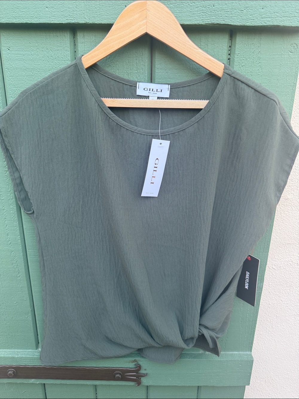 Gilli Olive Green Cap Sleeve Knot-Front Tunic Top